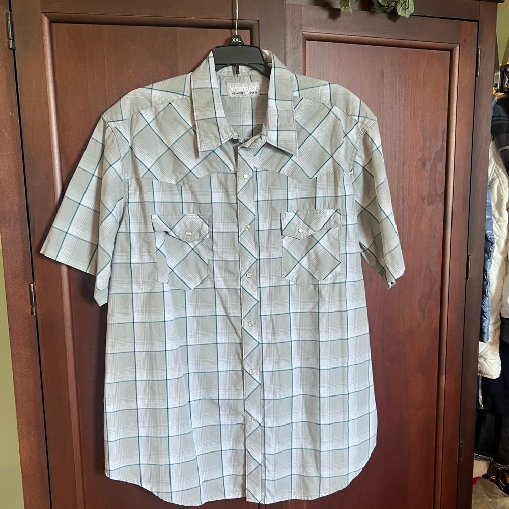 Wrangler Men’s Short Sleeve Plaid Button-Down Shirt - Light Blue & White